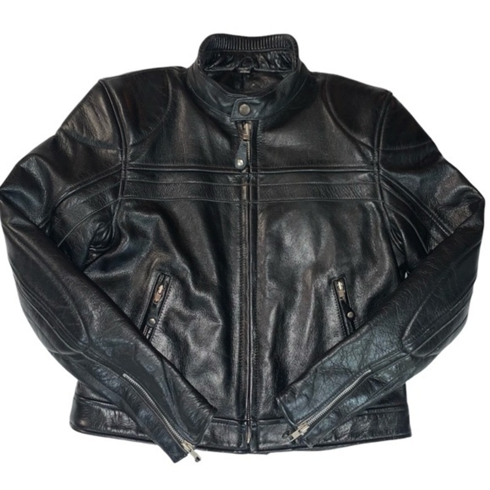 First Leather Apparel M leather motorcycle jacket black leather long sleeve coat